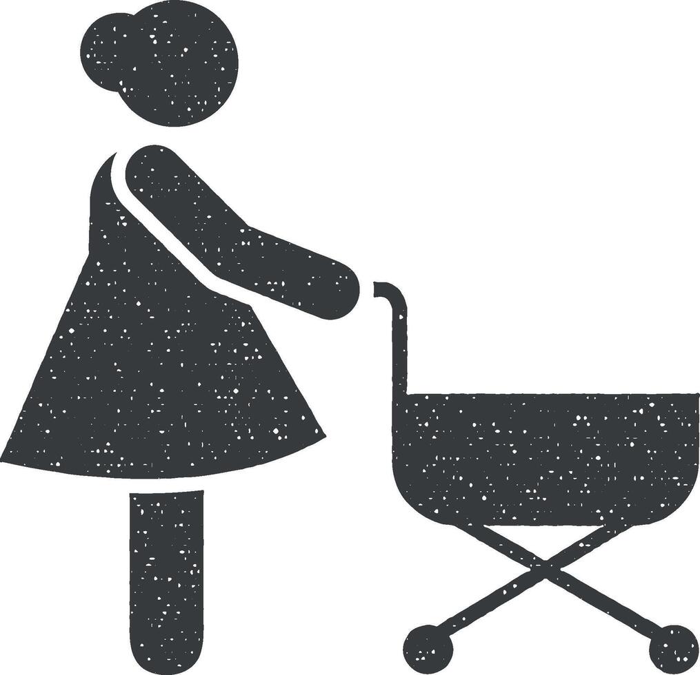 Mutter, Baby, gehen Symbol Vektor Illustration im Briefmarke Stil
