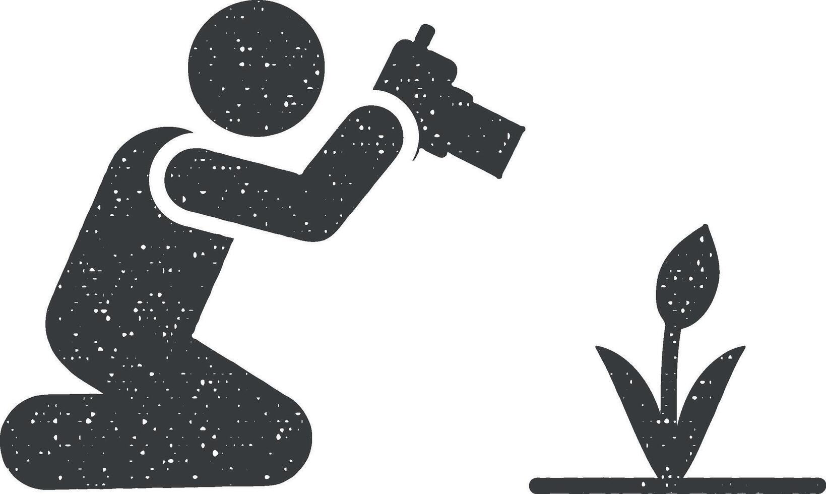 Mann, Blume, Kameramann, Makro, Foto Piktogramm Symbol Vektor Illustration im Briefmarke Stil