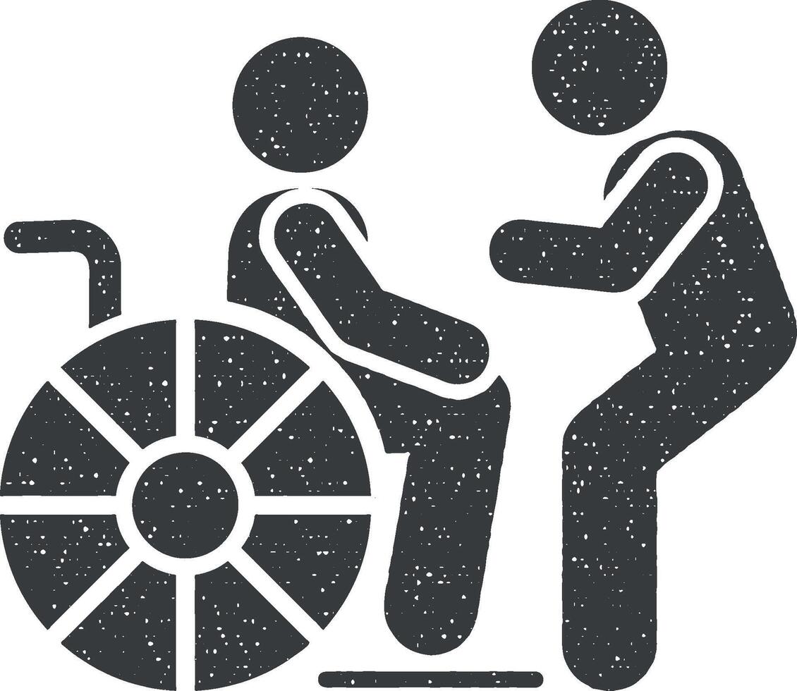 Rollstuhl Hilfe behindert Symbol Vektor Illustration im Briefmarke Stil