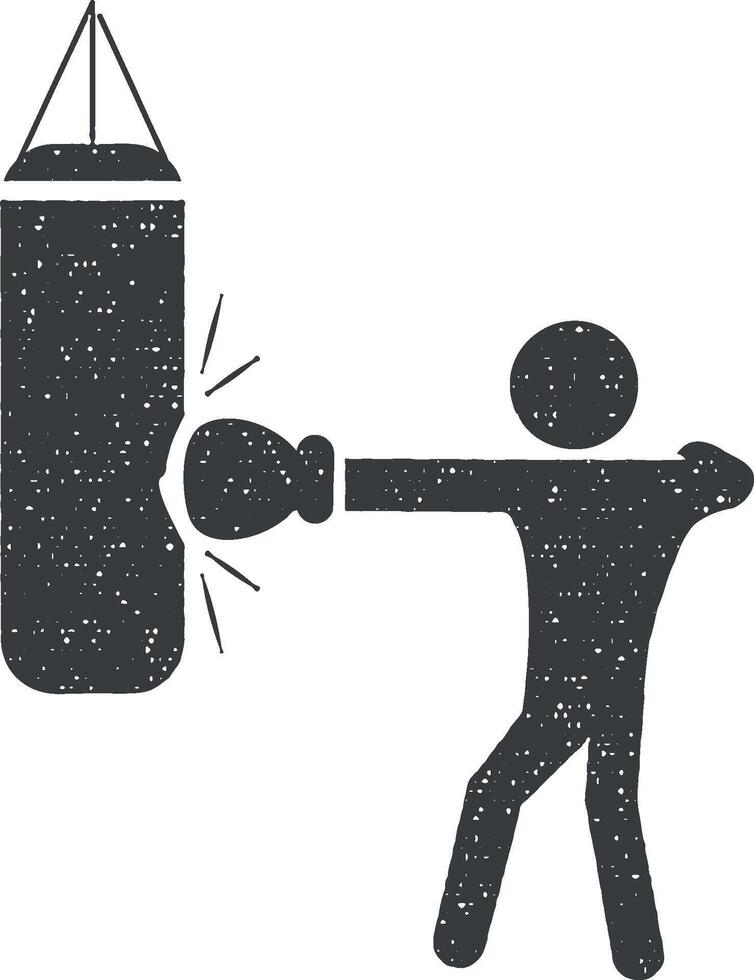 Boxer schlägt Stanzen Tasche Vektor Symbol Illustration mit Briefmarke bewirken