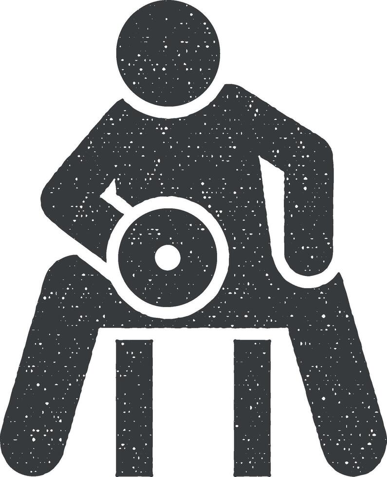 Mann Fitnessstudio Hantel Gewicht mit Pfeil Piktogramm Symbol Vektor Illustration im Briefmarke Stil