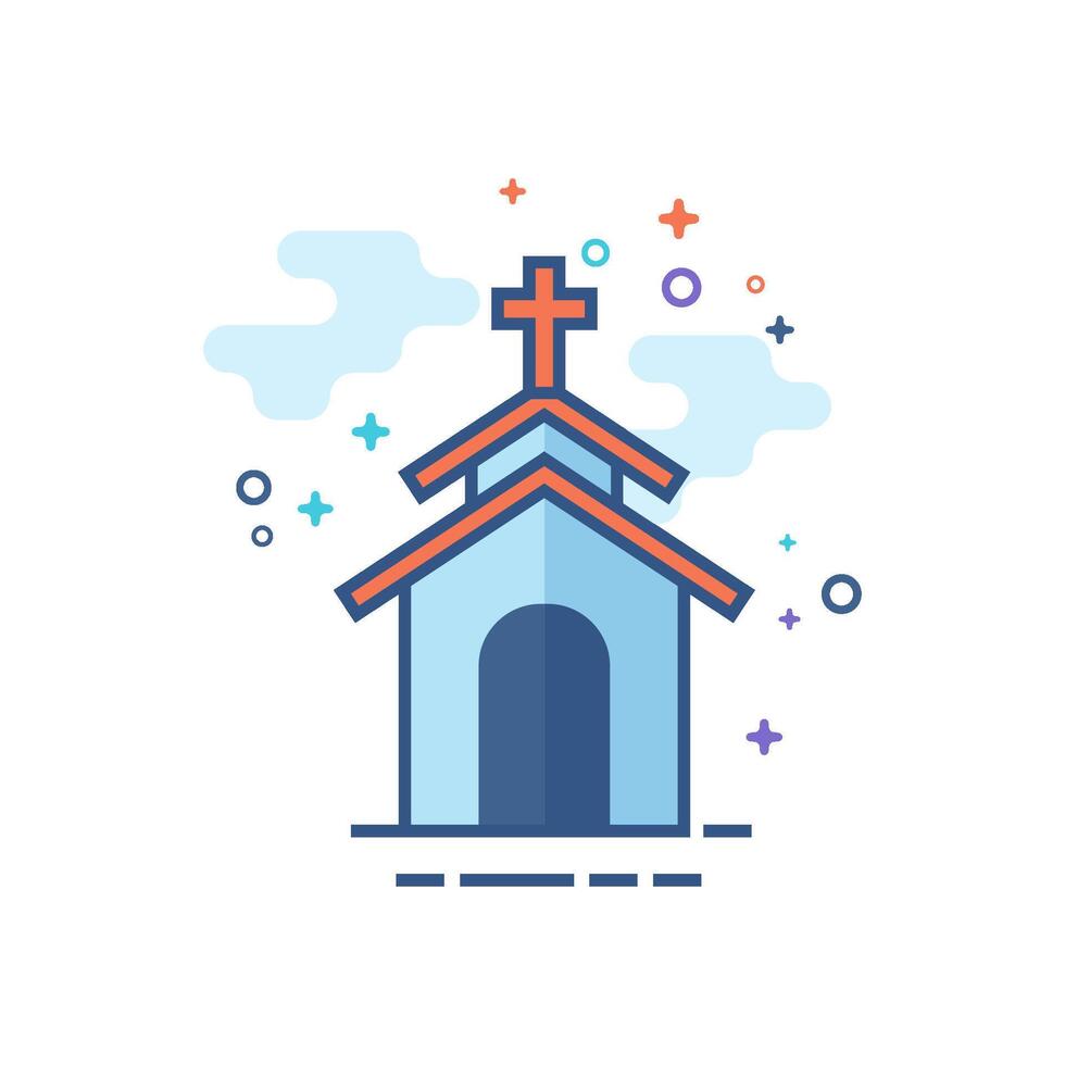 kyrka ikon i skisse platt Färg stil. vektor illustration.