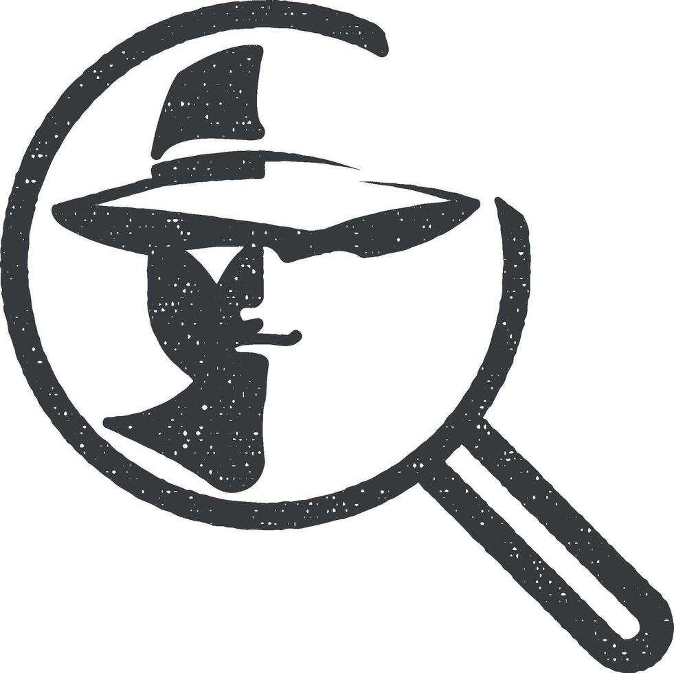 detektiv- Sök svart och vit vektor ikon illustration med stämpel effekt