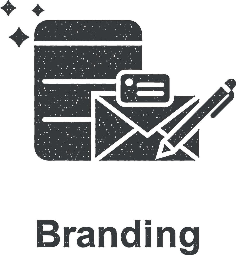 online Marketing, branding Vektor Symbol Illustration mit Briefmarke bewirken