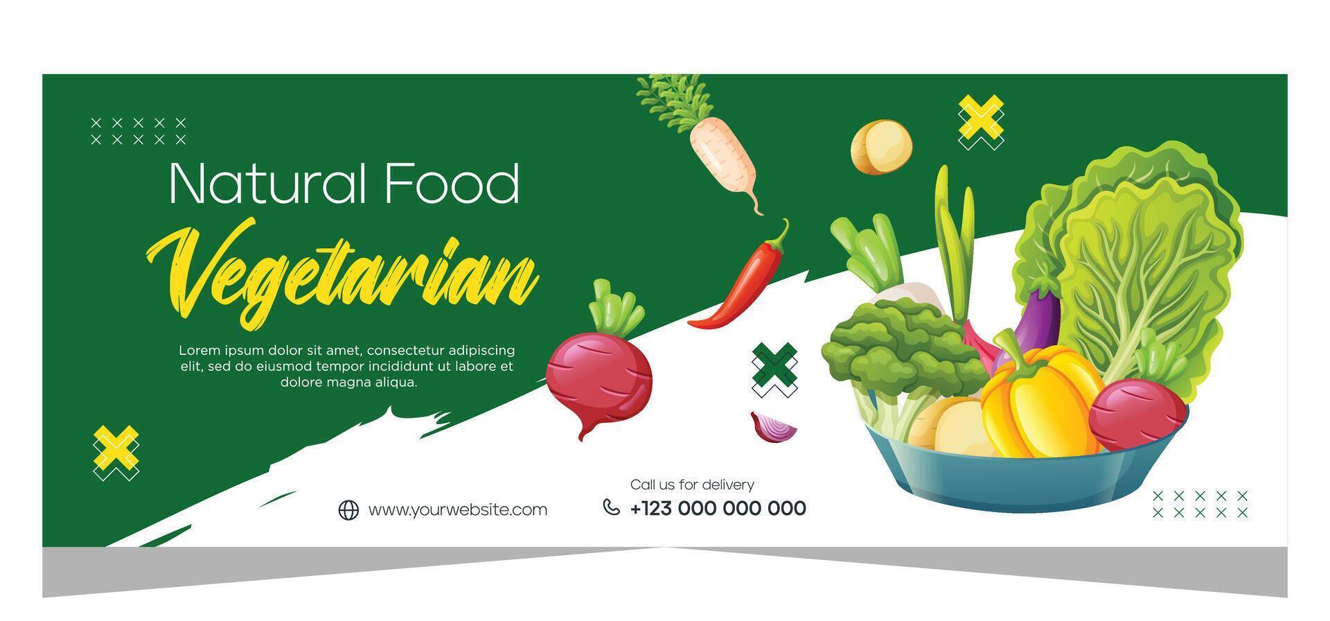 gesund Vegetarier Essen Banner Vorlage Design vektor