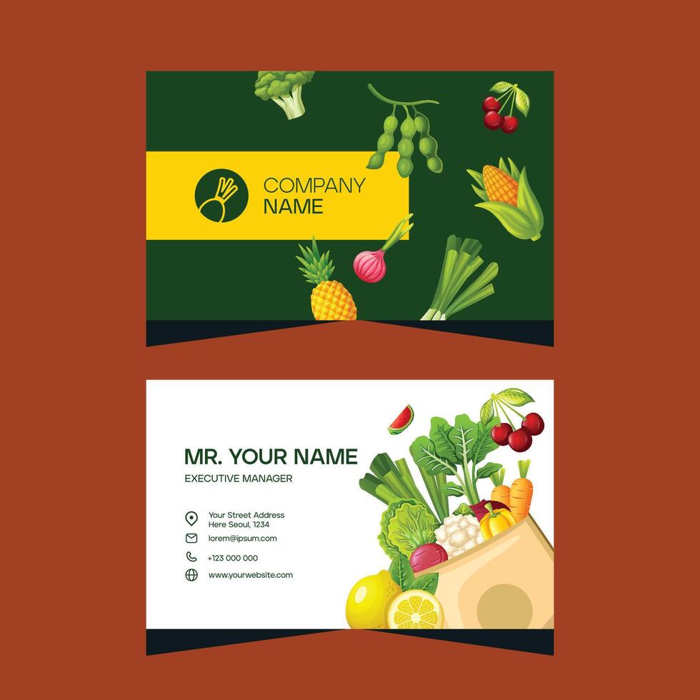 begrepp företag kort design mall för vegetabiliska och frukt företag vektor