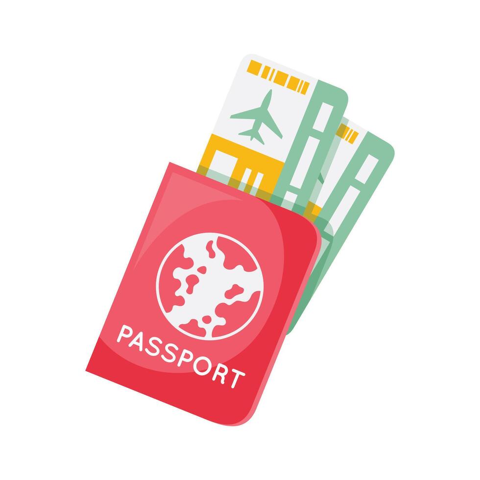 Reisepass und Flugzeug Fahrkarte Symbol. Vektor Design