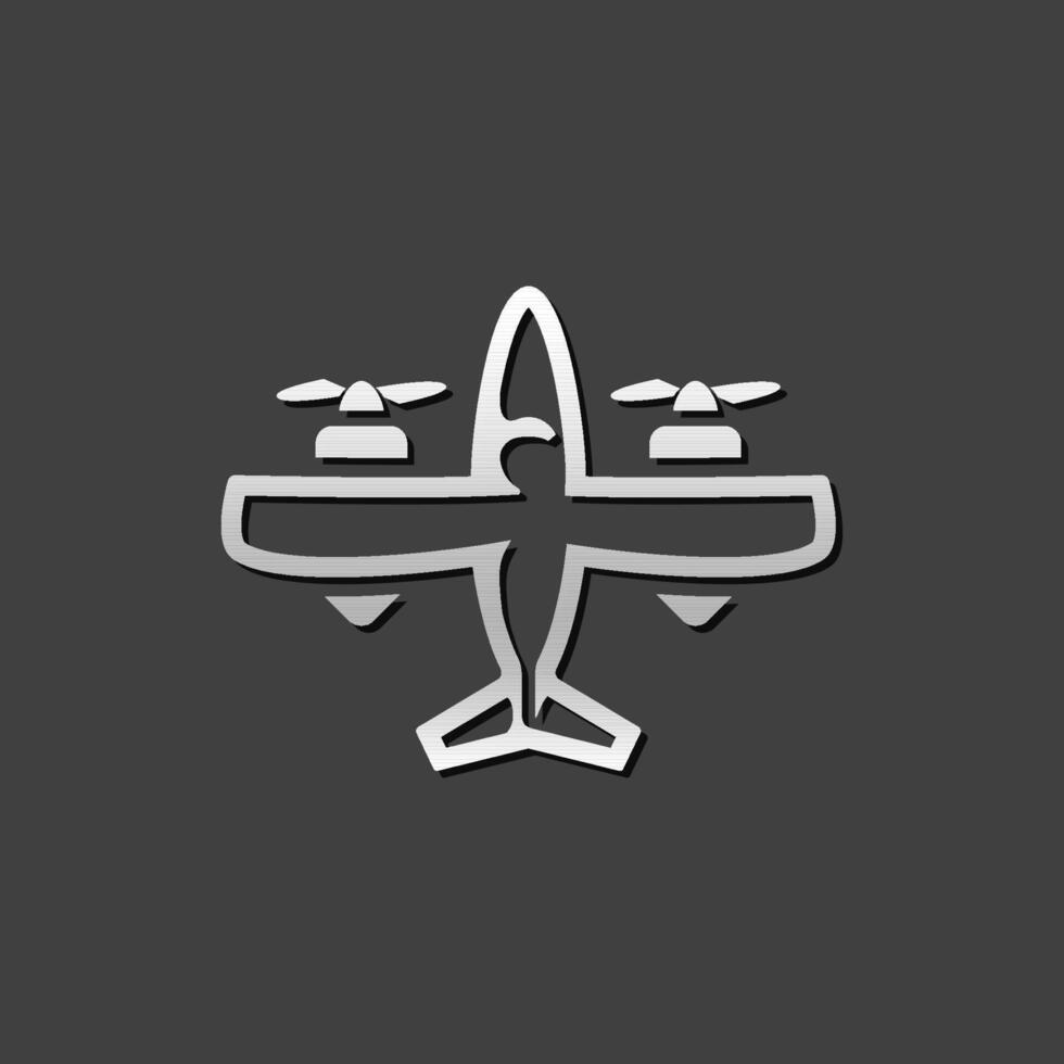 årgång flygplan ikon i metallisk grå Färg stil. dubbel- propeller bombplan vektor
