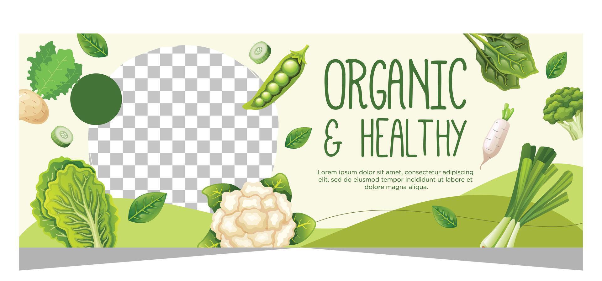 gesund Vegetarier Essen Banner Vorlage Design vektor