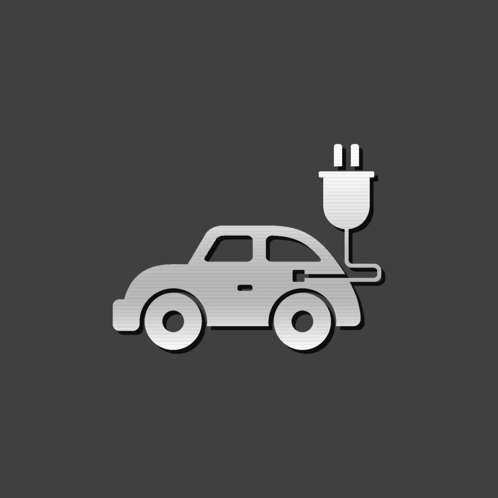 elektrisch Auto Symbol im metallisch grau Farbe Stil. Fahrzeug Umgebung vektor