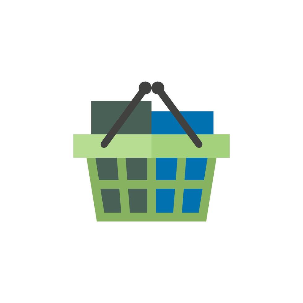 Einkaufen Korb Symbol im eben Farbe Stil. Kauf, E-Commerce vektor