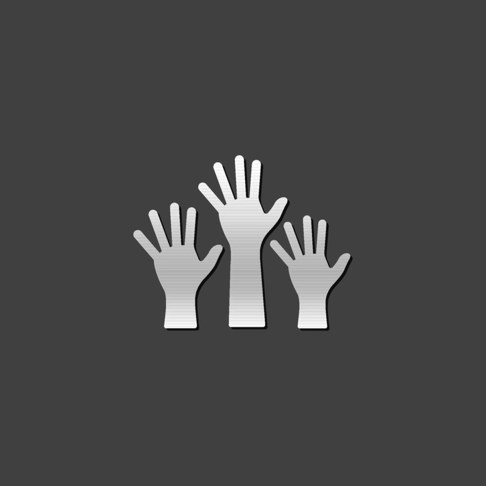 Hände Symbol im metallisch grau Farbe Stil. Familie Pflege Kinder Eltern vektor
