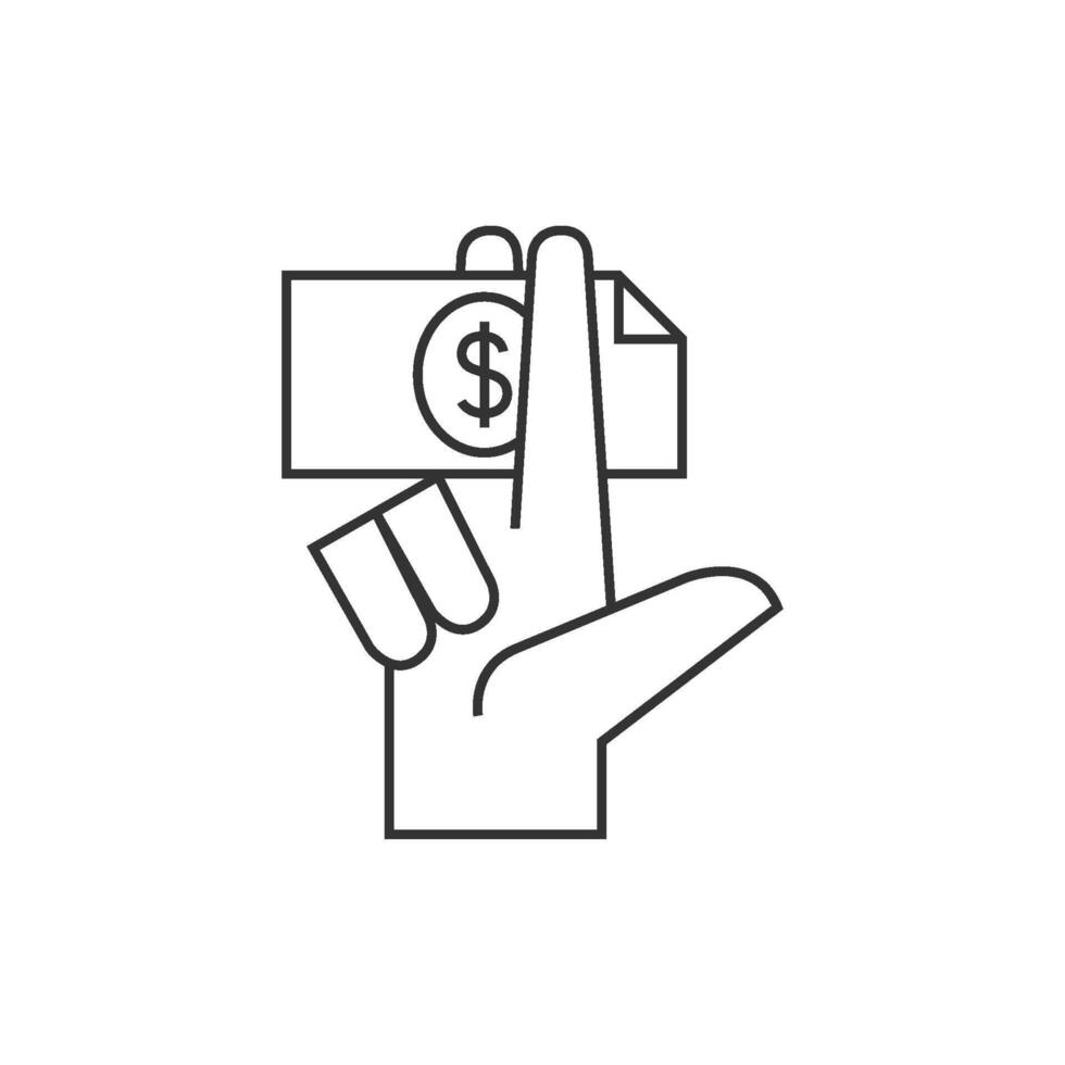 Hand halten Geld Symbol im dünn Gliederung Stil vektor