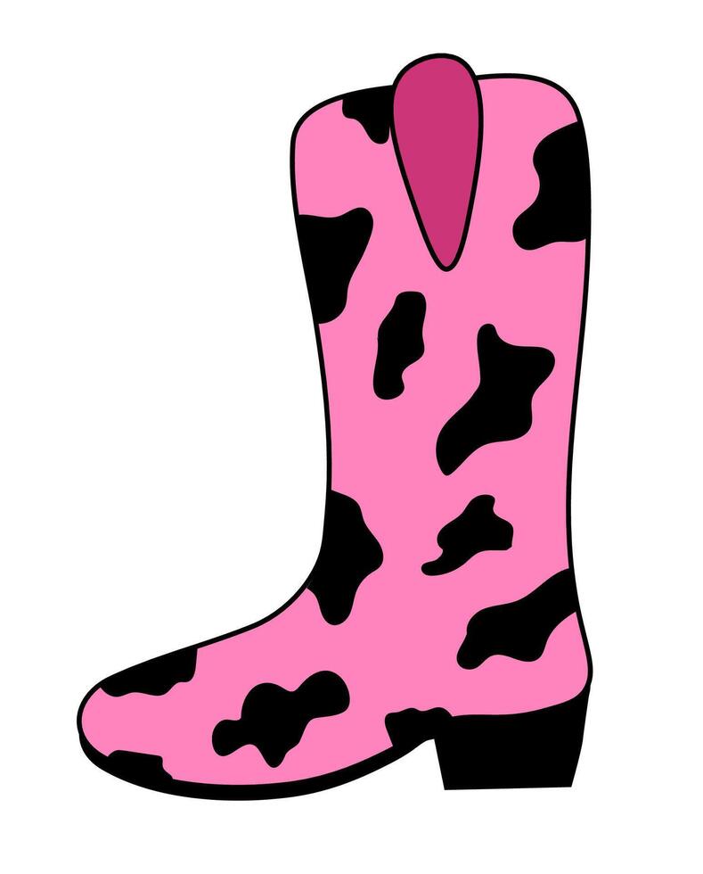 trendig rosa cowgirl känga. ko skriva ut. vild väst cowboy årgång sko. ikon, klistermärke, emblem, logotyp design. vektor platt illustration.