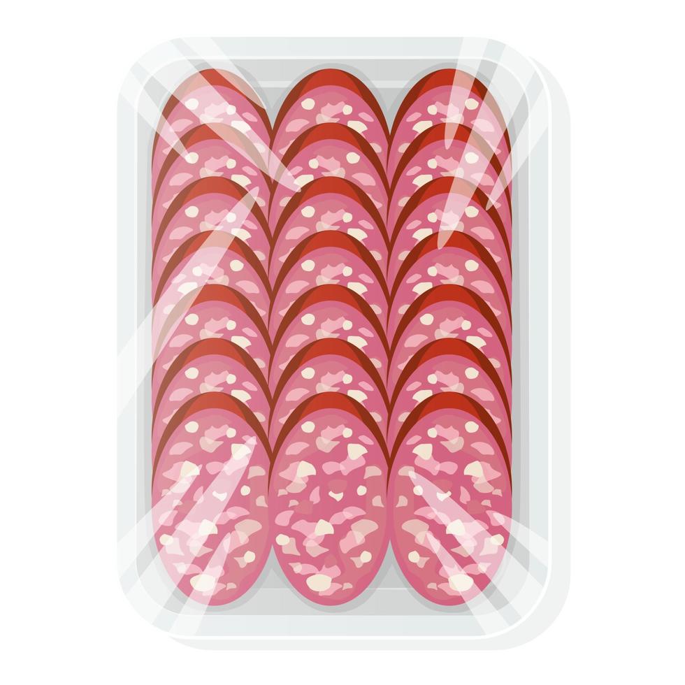geschnittene Wurst in einer Plastikschale. Salami in Vakuumverpackung. Vektor-Illustration. vektor
