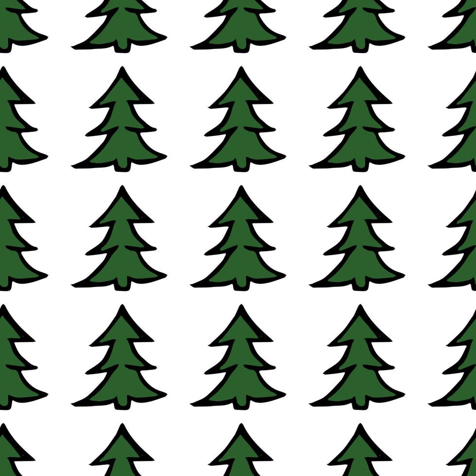 Frohes neues Jahr 2022. nahtloses Muster mit Weihnachtsbäumen. grüne Weihnachtsbäume isoliert auf weißem Hintergrund. Doodle-Vektor-Illustration mit Weihnachtsbäumen. vektor