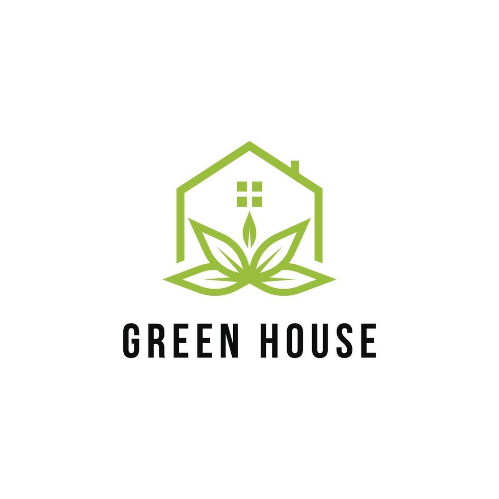 Grün Haus Logo Design Idee mit Blatt zum Garten Haus Geschäft vektor