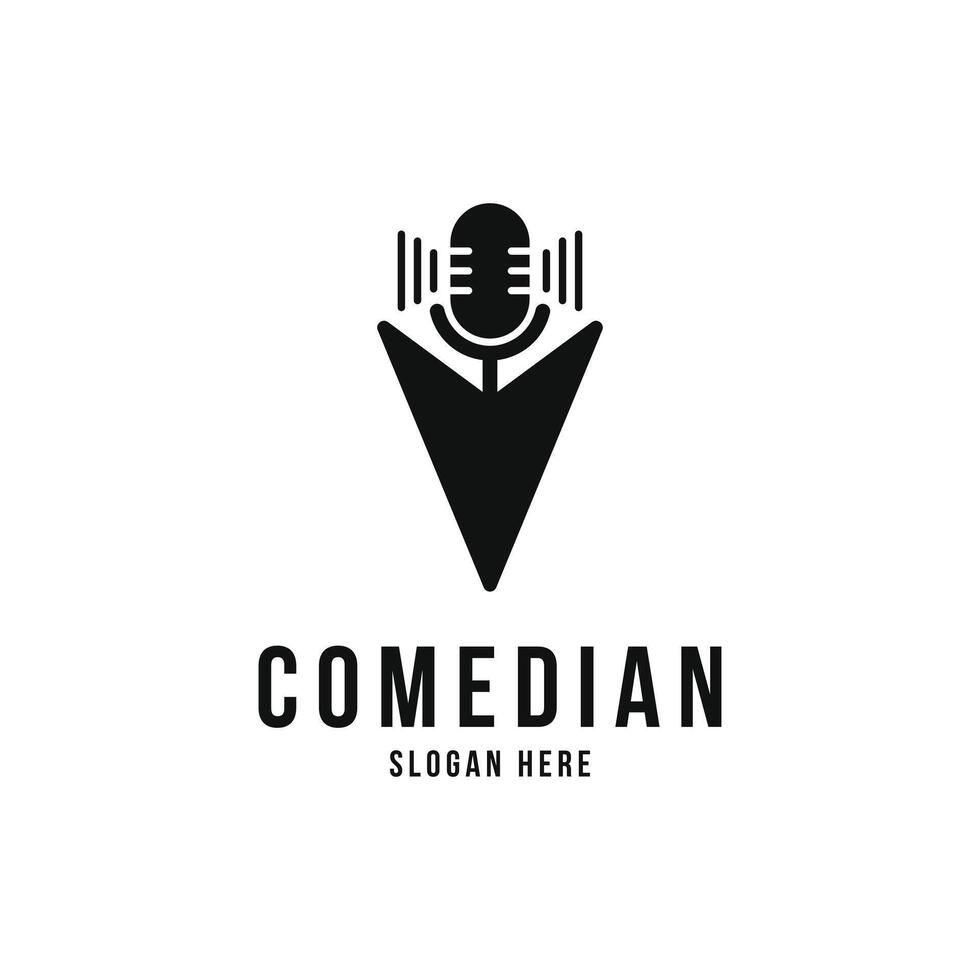 komiker logotyp design begrepp med mikrofon vektor