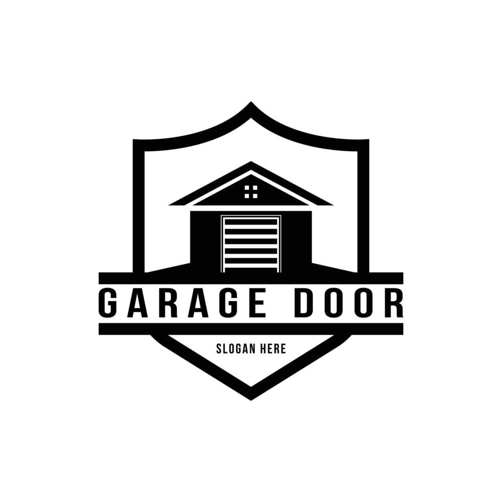 garage dörr logotyp design begrepp aning med skydda vektor