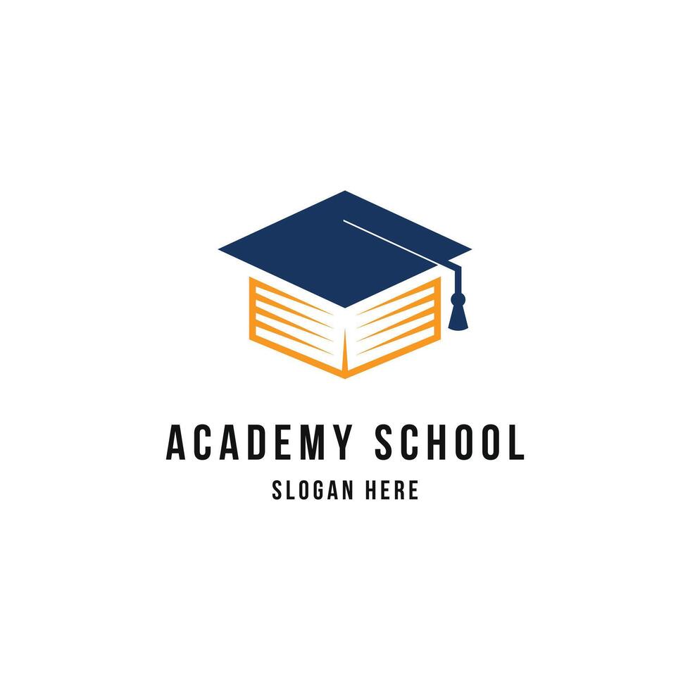 Akademie Schule Universität Logo Design mit Buch und Toga Hut vektor