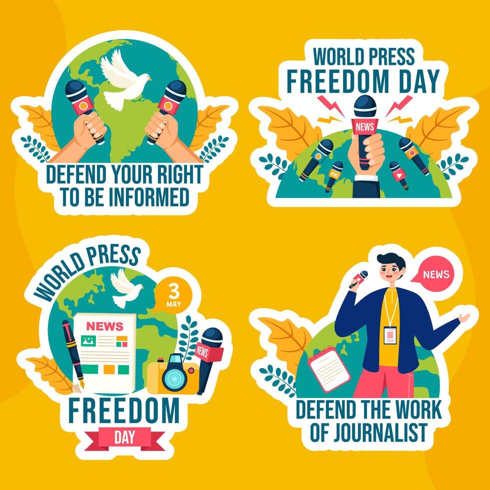 Drücken Sie Freiheit Tag Etikette eben Karikatur Hand gezeichnet Vorlagen Hintergrund Illustration vektor
