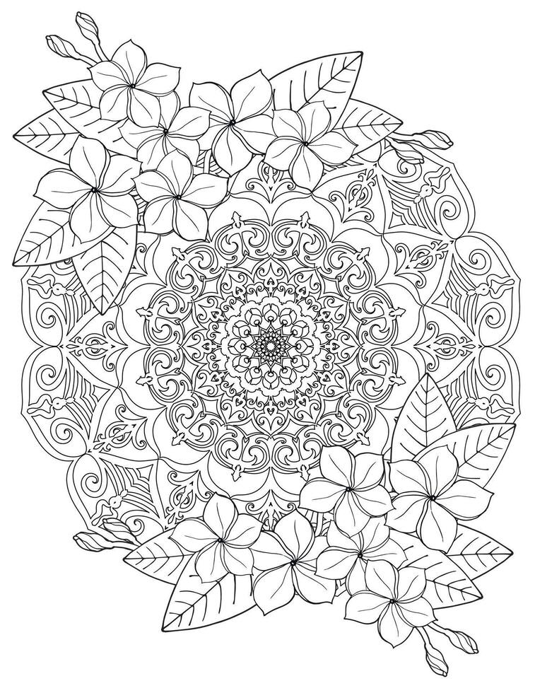 Mandala und schön tropisch Blumen zum Erwachsene Färbung Buch vektor