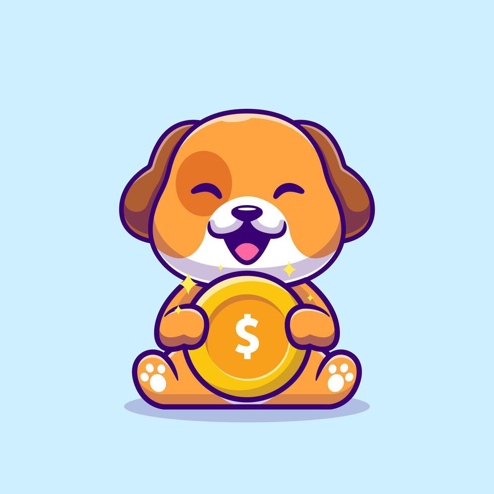 söt hund innehav guld mynt tecknad serie vektor ikon illustration. djur- finansiera ikon begrepp isolerat premie vektor. platt tecknad serie stil