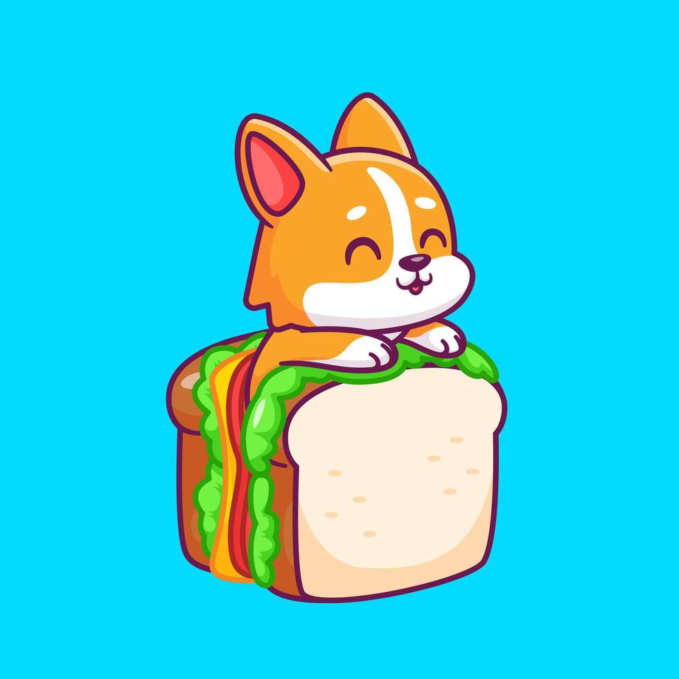 süß Corgi Hund im Sandwich Karikatur Vektor Symbol Illustration. Tier Essen Symbol Konzept isoliert Prämie Vektor. eben Karikatur Stil