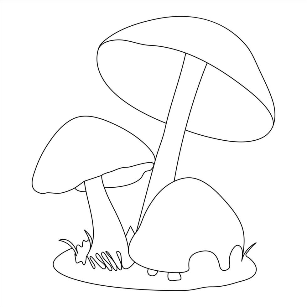 enda linje kontinuerlig teckning av svamp och svamp översikt vektor konst teckning