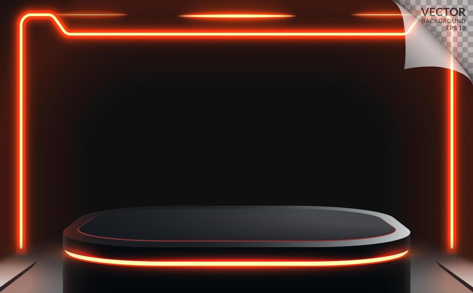schwarz Podium mit rot Neon- Licht Hintergrund Illustration von leeren Bildschirm vektor