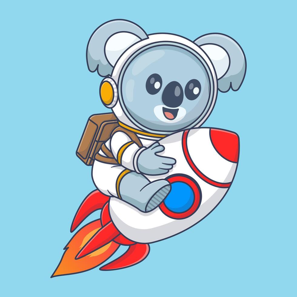 söt koala astronaut ridning raket i Plats tecknad serie vektor ikon illustration djur- vetenskap isolerat