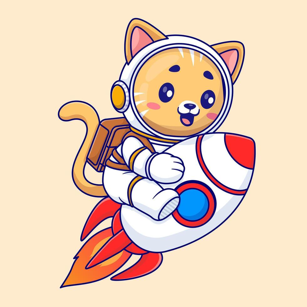 süß Katze Astronaut Reiten Rakete im Raum Karikatur Vektor Symbol Illustration Tier Wissenschaft isoliert