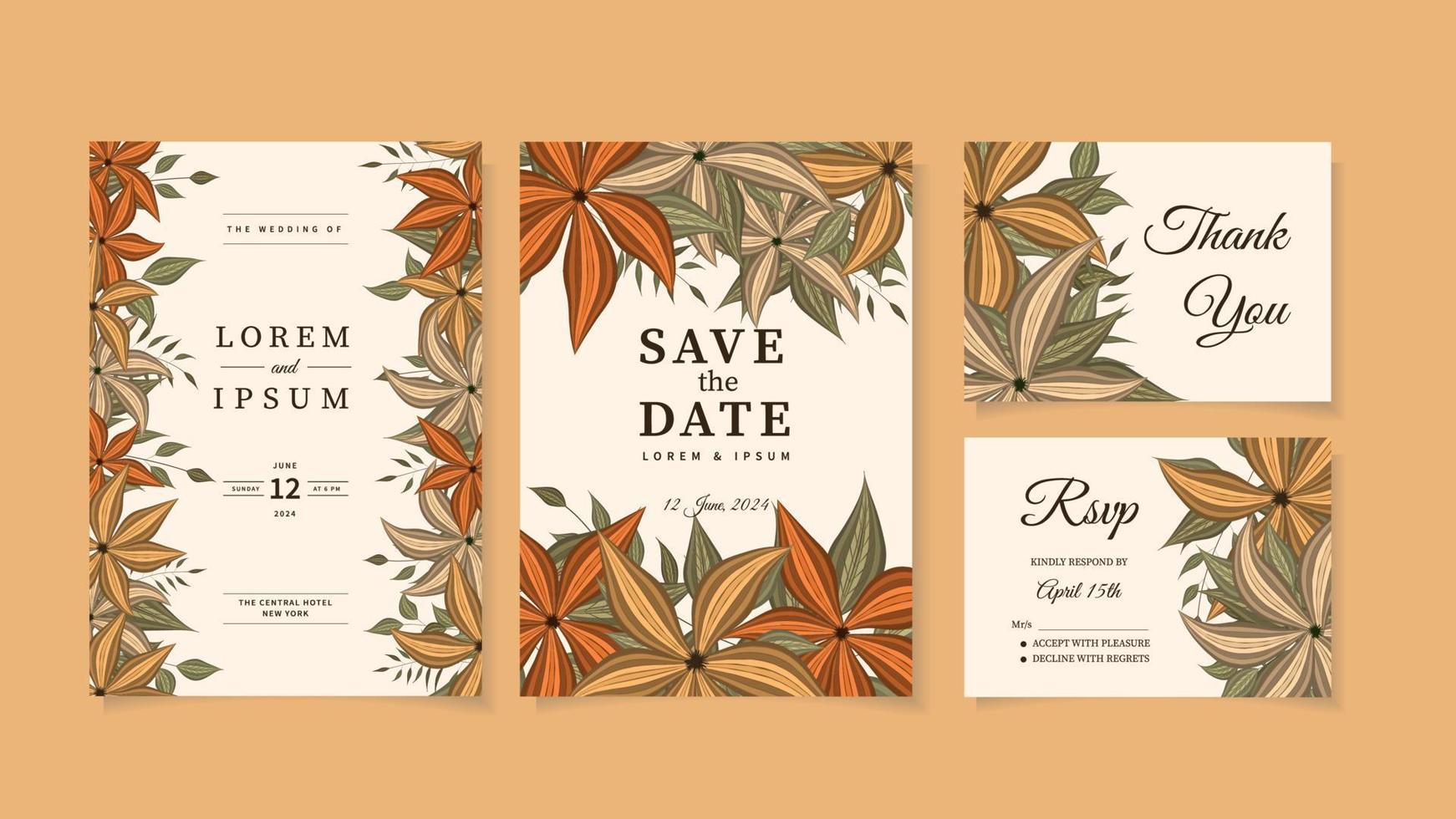 Botanische Hochzeit Hochzeit Einladung Kartenvorlage Wildblumen Laub vektor