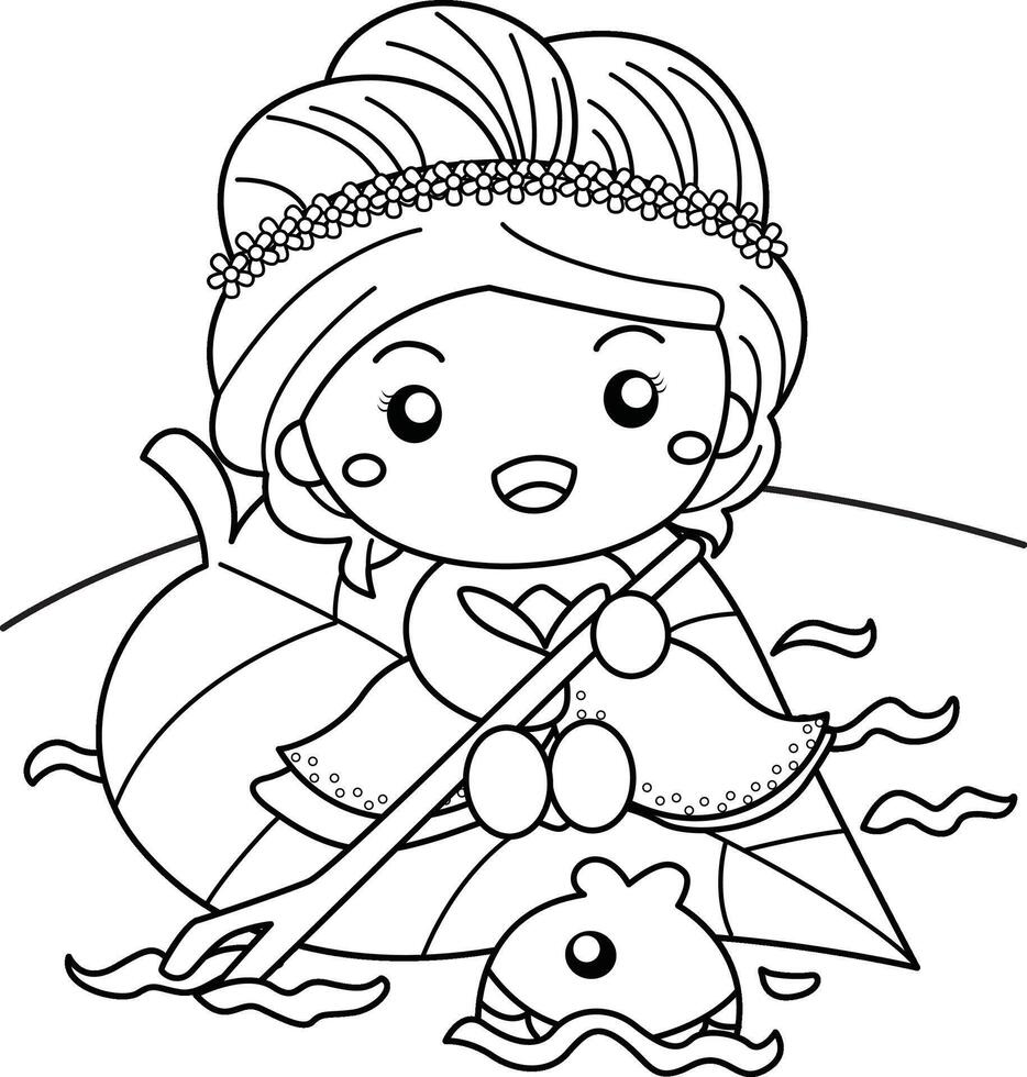 skön liten trädgård prinsessa flicka tecknad serie färg aktivitet för barn och vuxen vektor