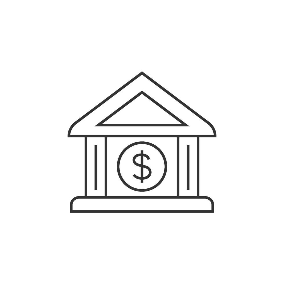 Bank byggnad ikon i tunn översikt stil vektor