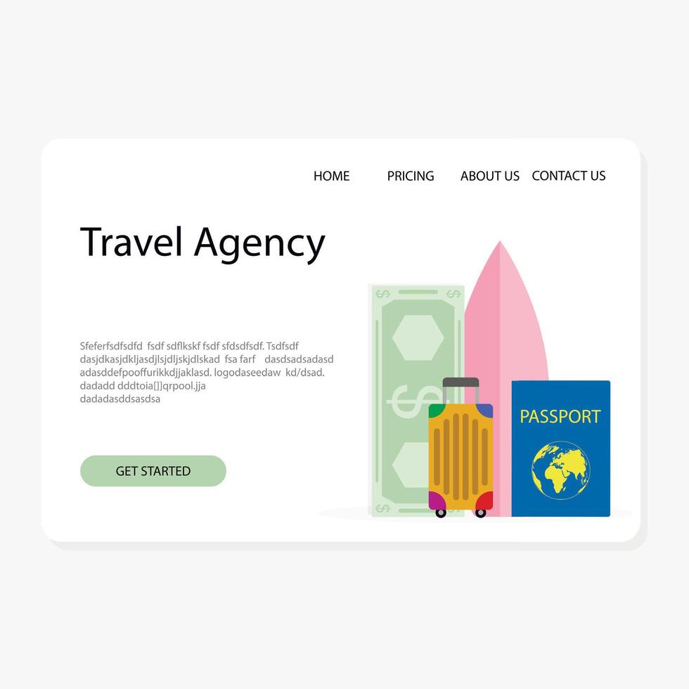 Reise ageny Landung Seite Planung Sommer- Urlaub und Urlaub. Vektor Illustration. Tour Agent, Reise Geschäft, Netz Tourismus Service, Reisender Unternehmen Webseite, Ferien Konzept, Banner Design