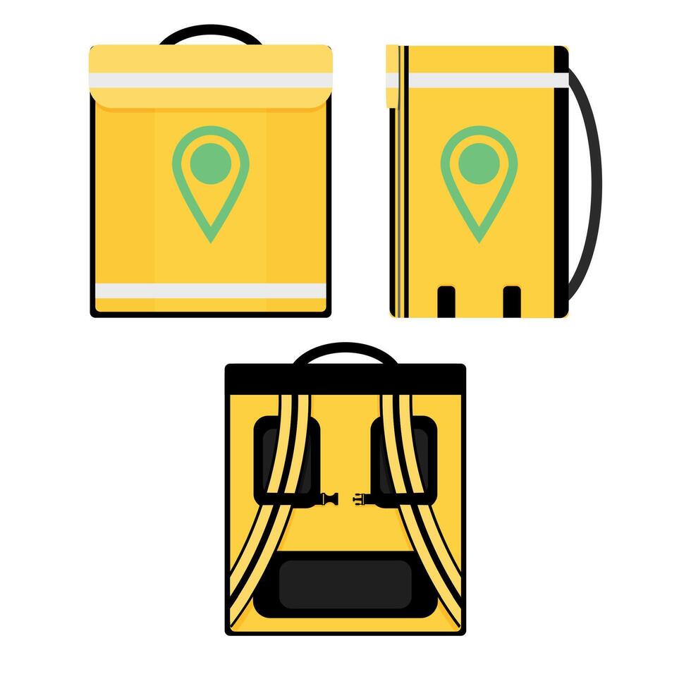 termisk väska för bära mat, leverans företag för frakt ordning. kurir väska, vektor behållare för snabb bärande. frakt service mat och måltid från restauranger och kaféer illustration