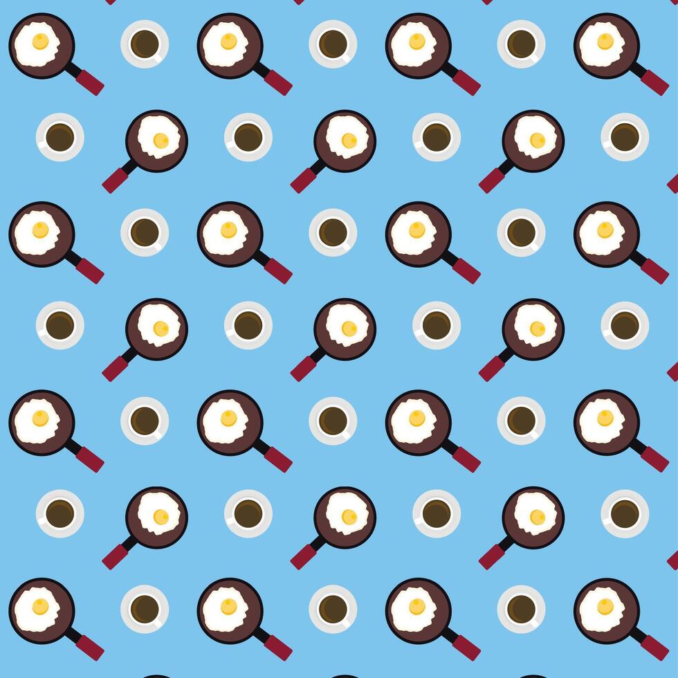nahtlos Muster Frühstück mit gebraten Eier und Tasse von Kaffee, Tischdecke Hintergrund zum Cafe Bistro Hintergrund Innere Landung Buchseite. Vektor Illustration. Frühstück Hintergrund, Restaurant Element