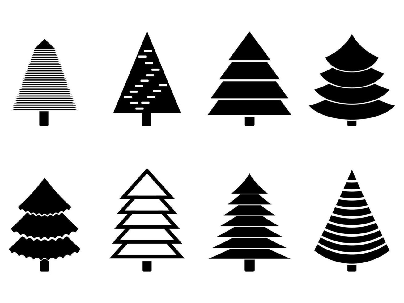 Weihnachten Baum schwarz Silhouette Sammlung. Vektor schwarz Weiß Silhouette immergrün Baum zu Winter Urlaub Neu Jahr Weihnachten und Gruß Karte, traditionell Feier Weihnachten mit Fichte Illustration