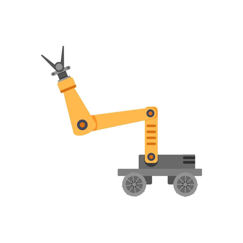Roboter mit mechanisch Hand zu automatisch arbeiten. Illustration von mechanisch Hände Mechanismus. Vektor Stahl Hand Maschine Technologie, Arm zum Herstellung auf Fabrik Illustration