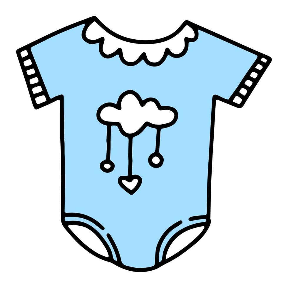 süßes babyblaues Stramplersymbol im Cartoon-Handzeichnungsstil vektor