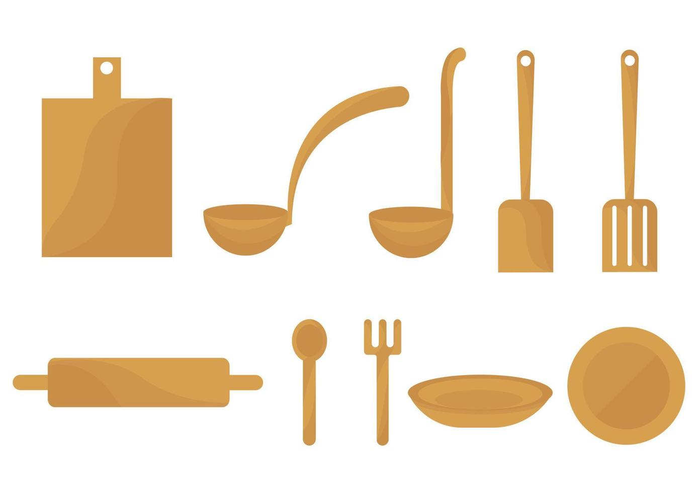 Sammlung von Küchenutensilien aus Holz vektor