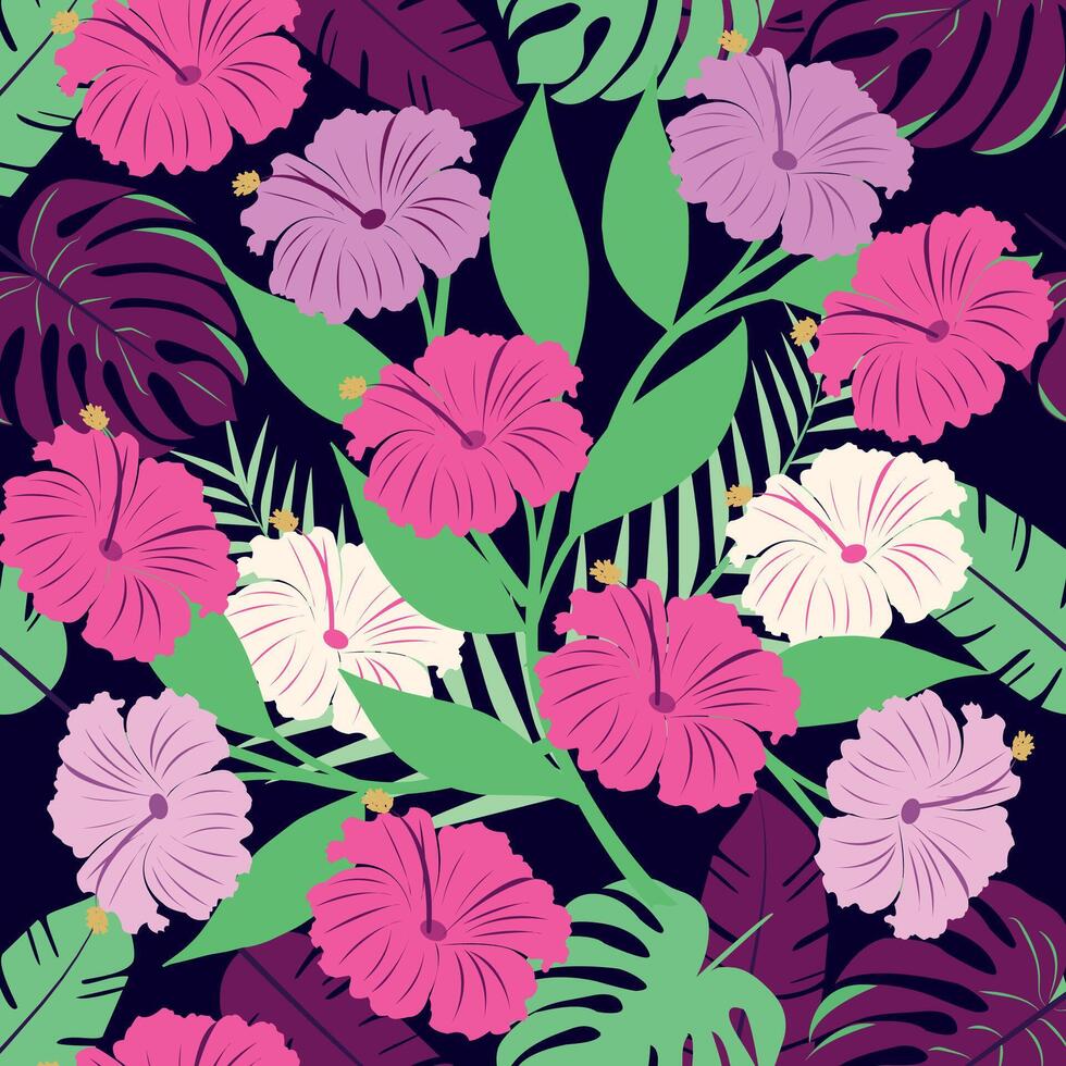 tropisch nahtlos Muster. Natur texturiert Hibiskus Blumen nahtlos prasseln, lebendig Farbe Hintergrund vektor