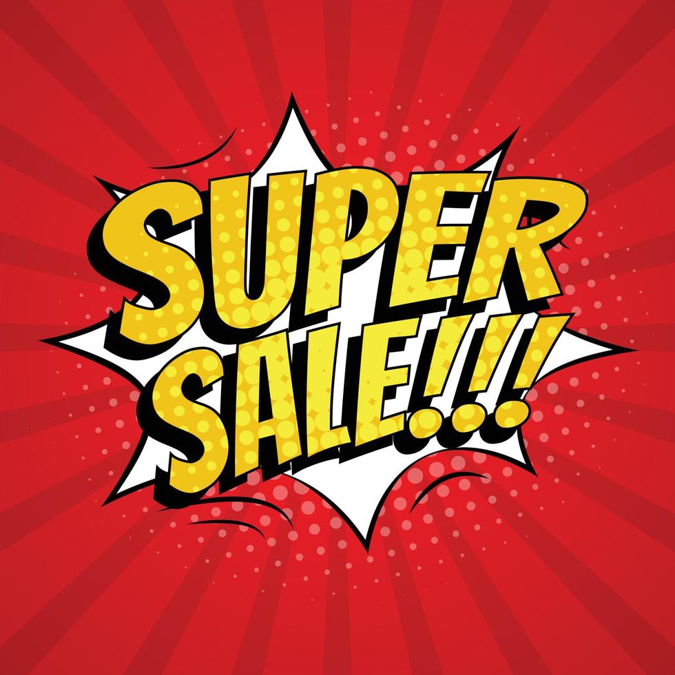 Super Sale Banner-Vorlagendesign. Pop-Art-Comic-Stil. Vektor-Illustration vektor