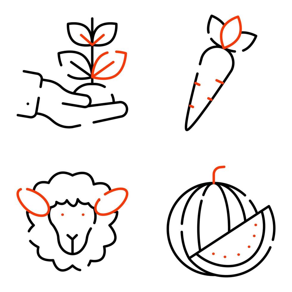 Packung mit linearen Symbolen für Obst und Gemüse vektor