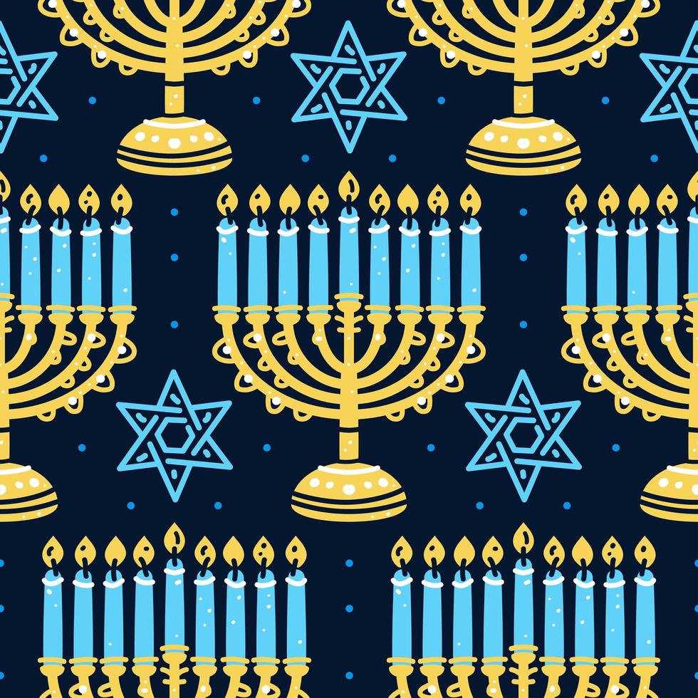 glatt hanukkah -mönster med menorah, traditionella ljus sömlösa. vektor