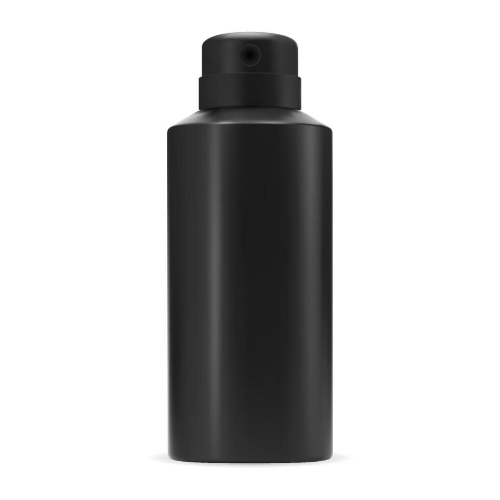 svart deodorant sprayflaska isolerade vektor tom. mall för antiperspirantburk i aluminium. aerosol spruta uppfräschare tenn, män kosmetisk illustration. antiperspirant rör illustration