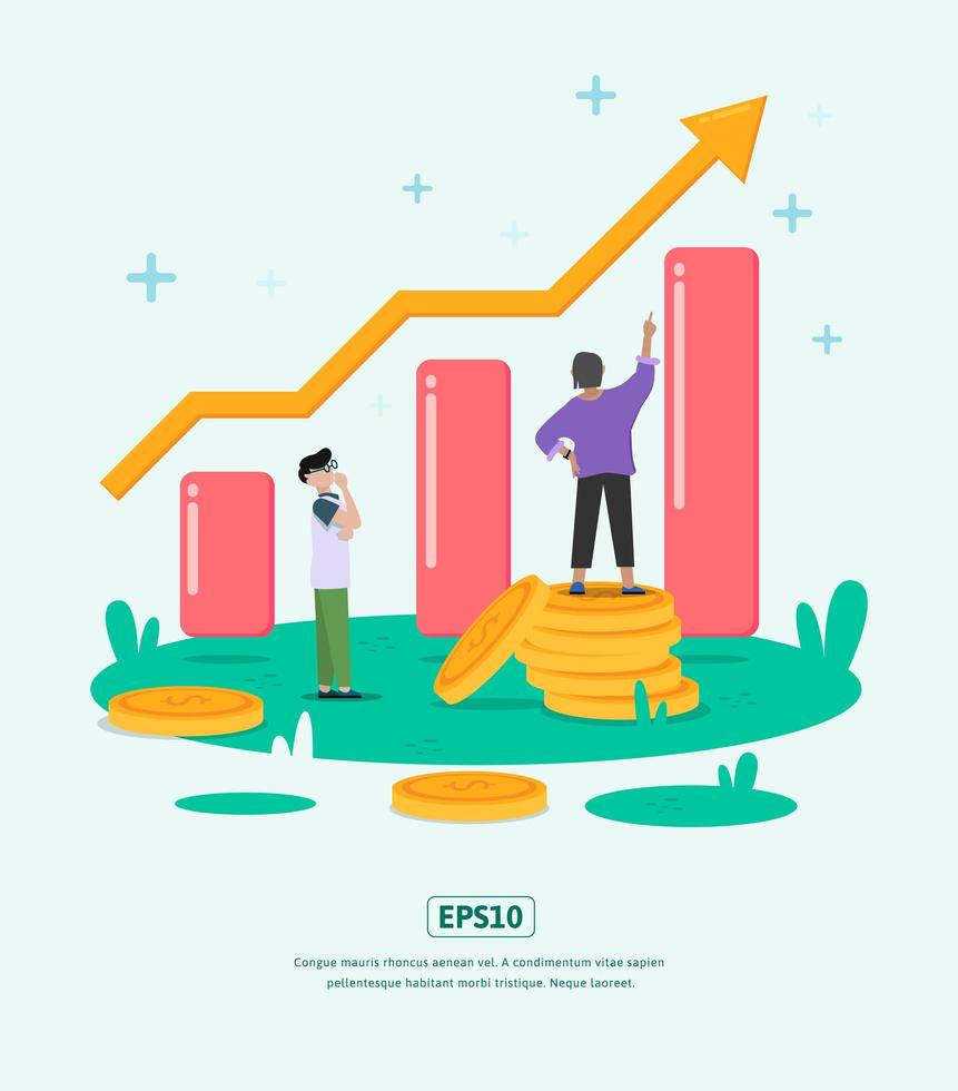 flache Illustration, wachsen Sie Geschäft mit Statistikillustration, Charakter, Münzdollar, für Geschäftsinfografikillustrationsschablone etc vektor