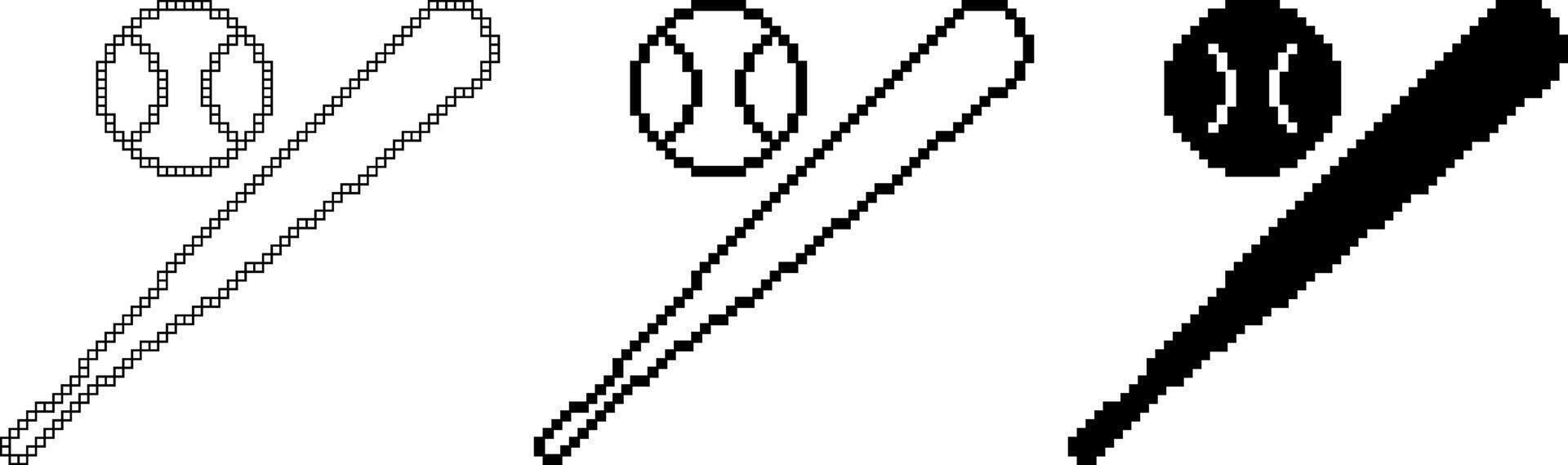 pixel konst baseboll boll och fladdermus ikon uppsättning vektor