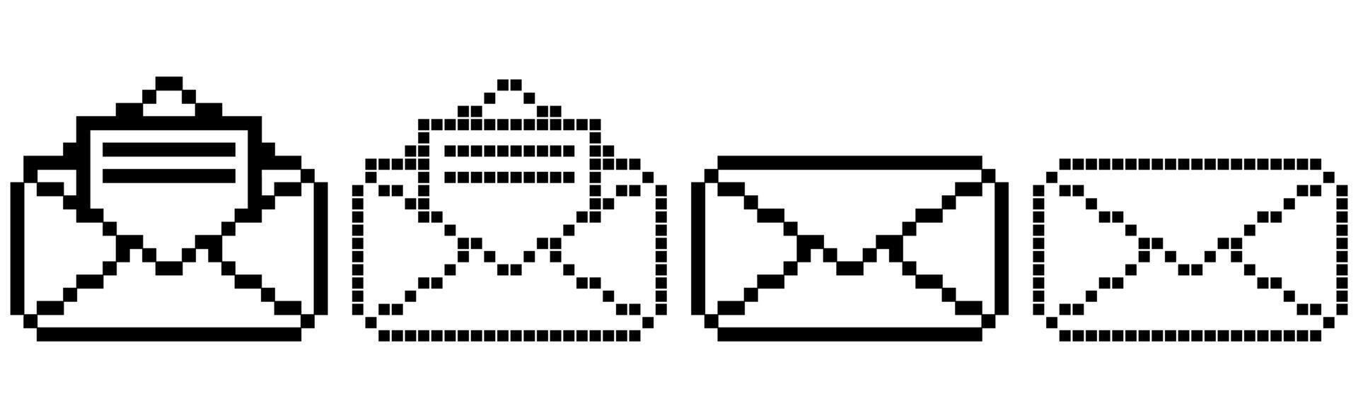 Pixel Mail Briefumschlag Symbol einstellen isoliert auf Weiß Hintergrund vektor